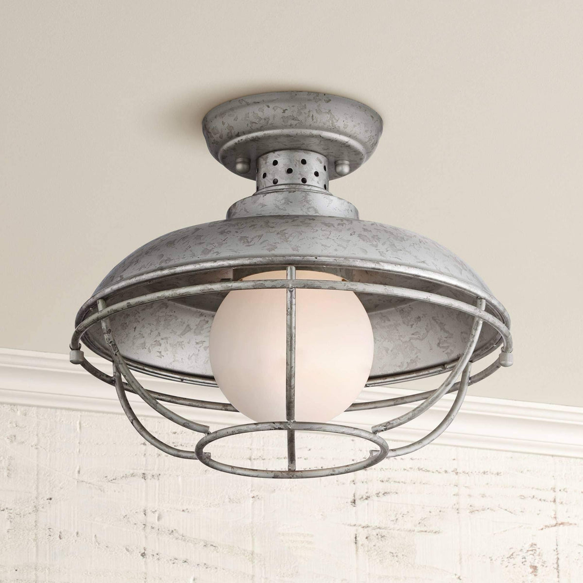 Galvanized Steel Cage Outdoor Ceiling Light Q823483
