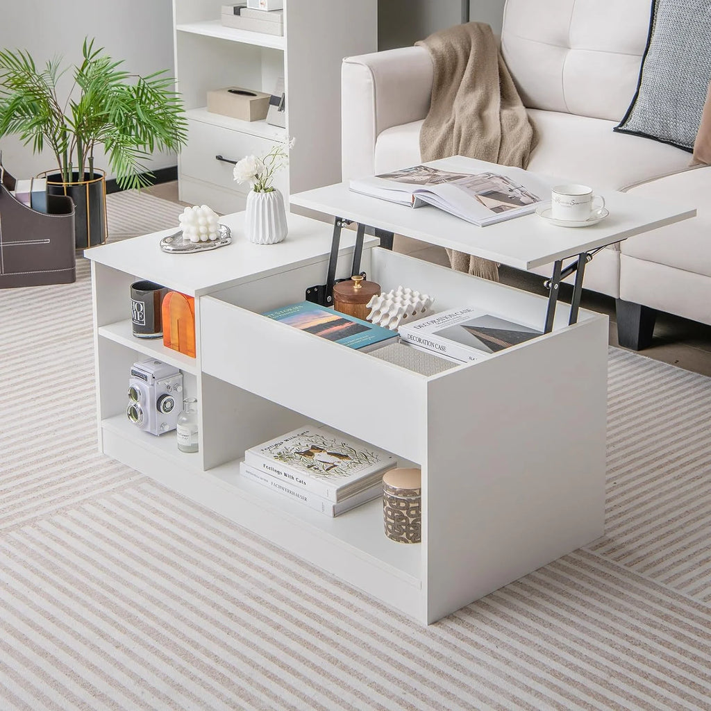 Lift-Top Coffee Table with Compartments Wood Rectangular G317703