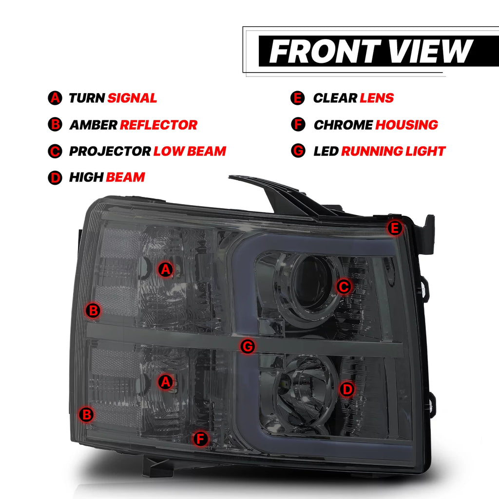 LED Projector Headlights Assembly for Chevy Silverado 1500 2500 3500 P608