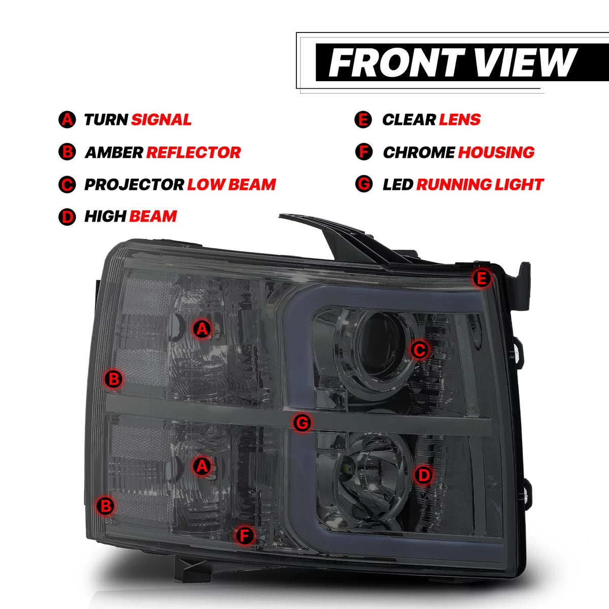 LED Projector Headlights Assembly for Chevy Silverado 1500 2500 3500 P608