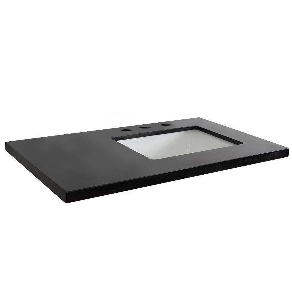 Black Granite Vanity Top with Right Side Rectangular Sink N92586
