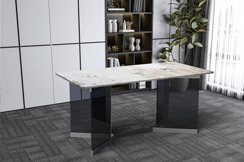 Medium Grey 71 Inch Rectangular Table with Glass Top and Stainless Steel Base U902
