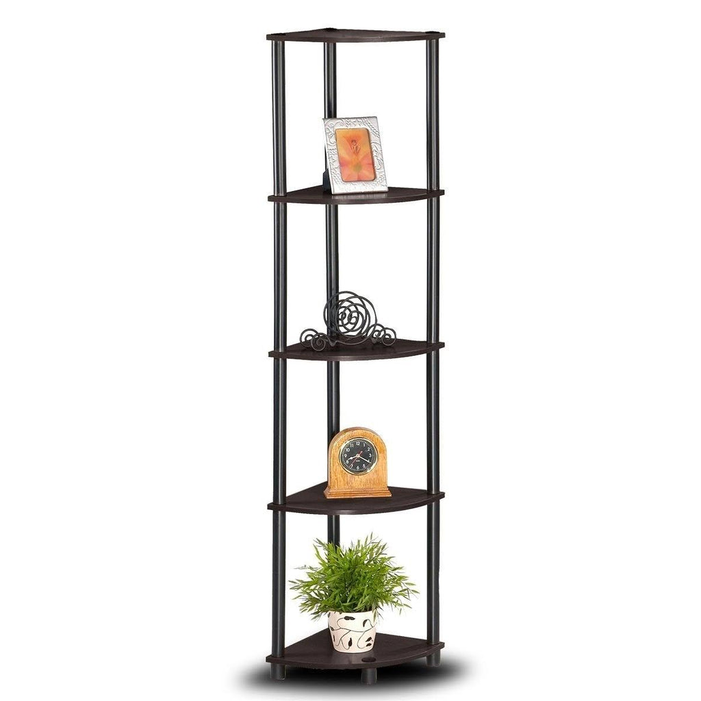 5-Tier Corner Display Shelf Bookcase in Espresso Black J641