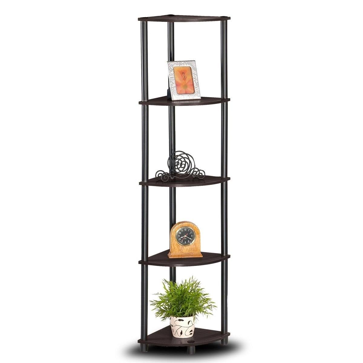 5-Tier Corner Display Shelf Bookcase in Espresso Black J641