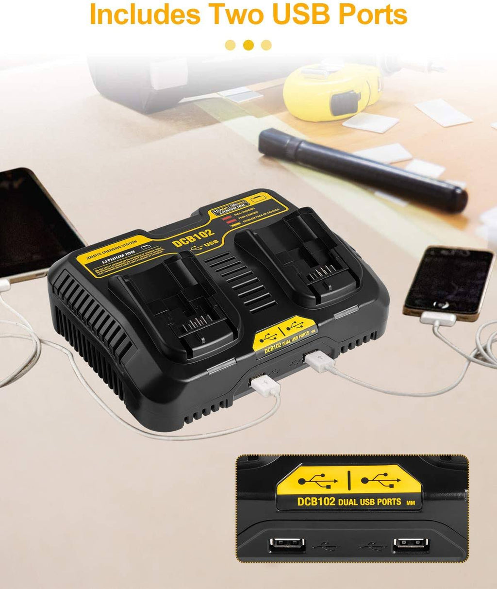Replacement for DeWalt 12V-20V Max Li-Ion Battery Charger Dual Port Y687226