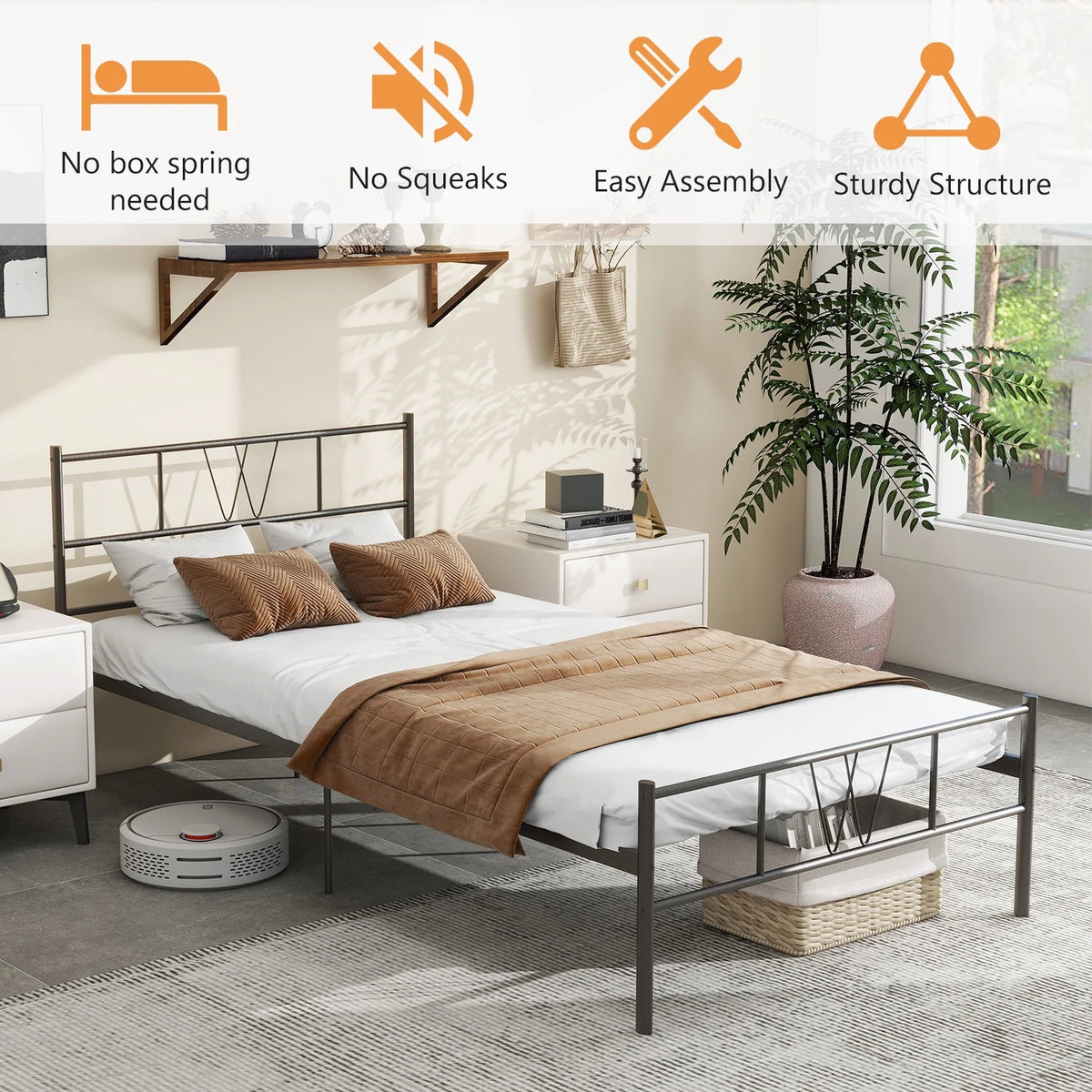 Twin Size Metal Platform Bed Frame with Headboard and Footboard W20067