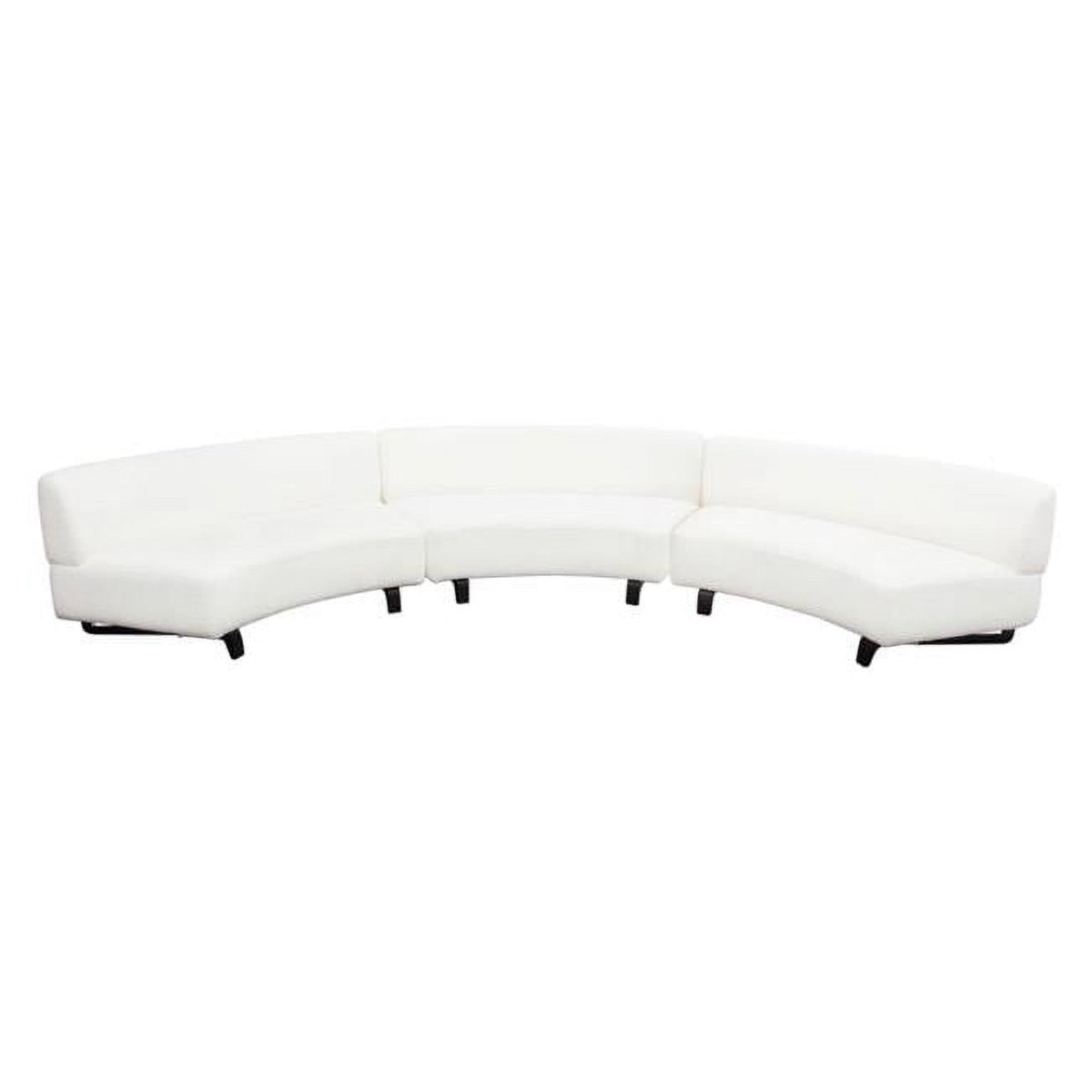 Modular Curved Armless Sofa in Faux White Shearling with Black Wood Leg Base, 3 Piece V599