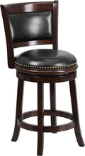 Cappuccino Wood Counter Height Stool with Panel Back and Black LeatherSoft Swivel Seat I29410