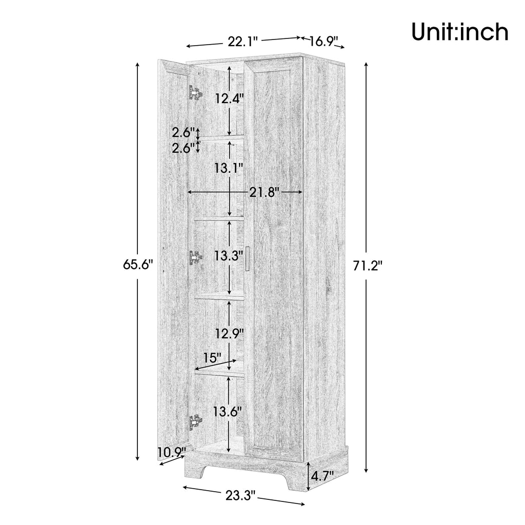 Tall Wood Bathroom Storage Cabinet with Adjustable Shelves B41266