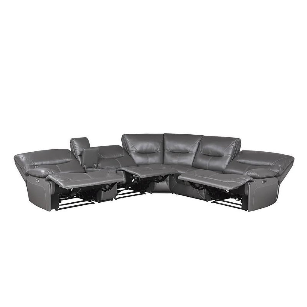 Gray 6 Piece Faux Leather Power Reclining Sectional T83786