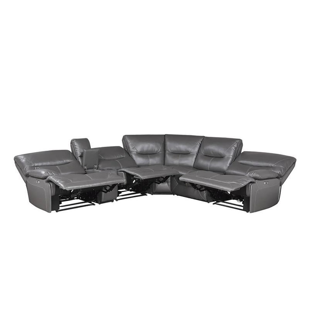 Gray 6 Piece Faux Leather Power Reclining Sectional T83786
