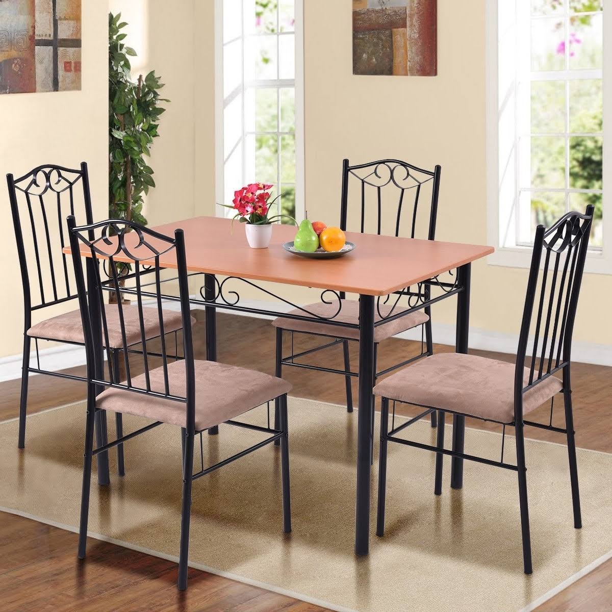5 PC Dining Table and 4 Chairs Wood Metal T458851