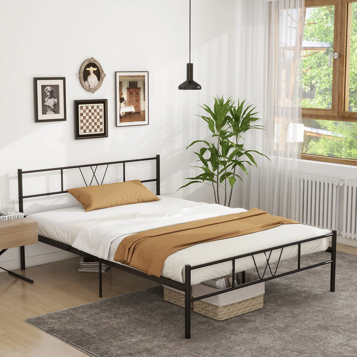 Twin Size Metal Platform Bed Frame with Headboard and Footboard W20067