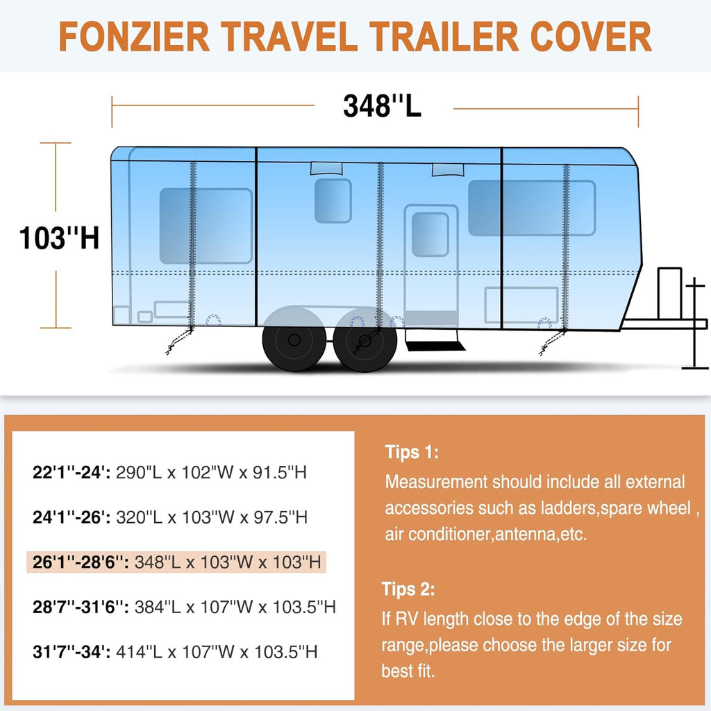 Upgraded 5 Layers Top Anti-UV Travel Trailer Cover with Gutter Spout Covers J443504
