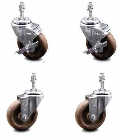 4 inch High Temp Glass Filled Nylon Threaded Stem Caster Set 2 Brakes K77640