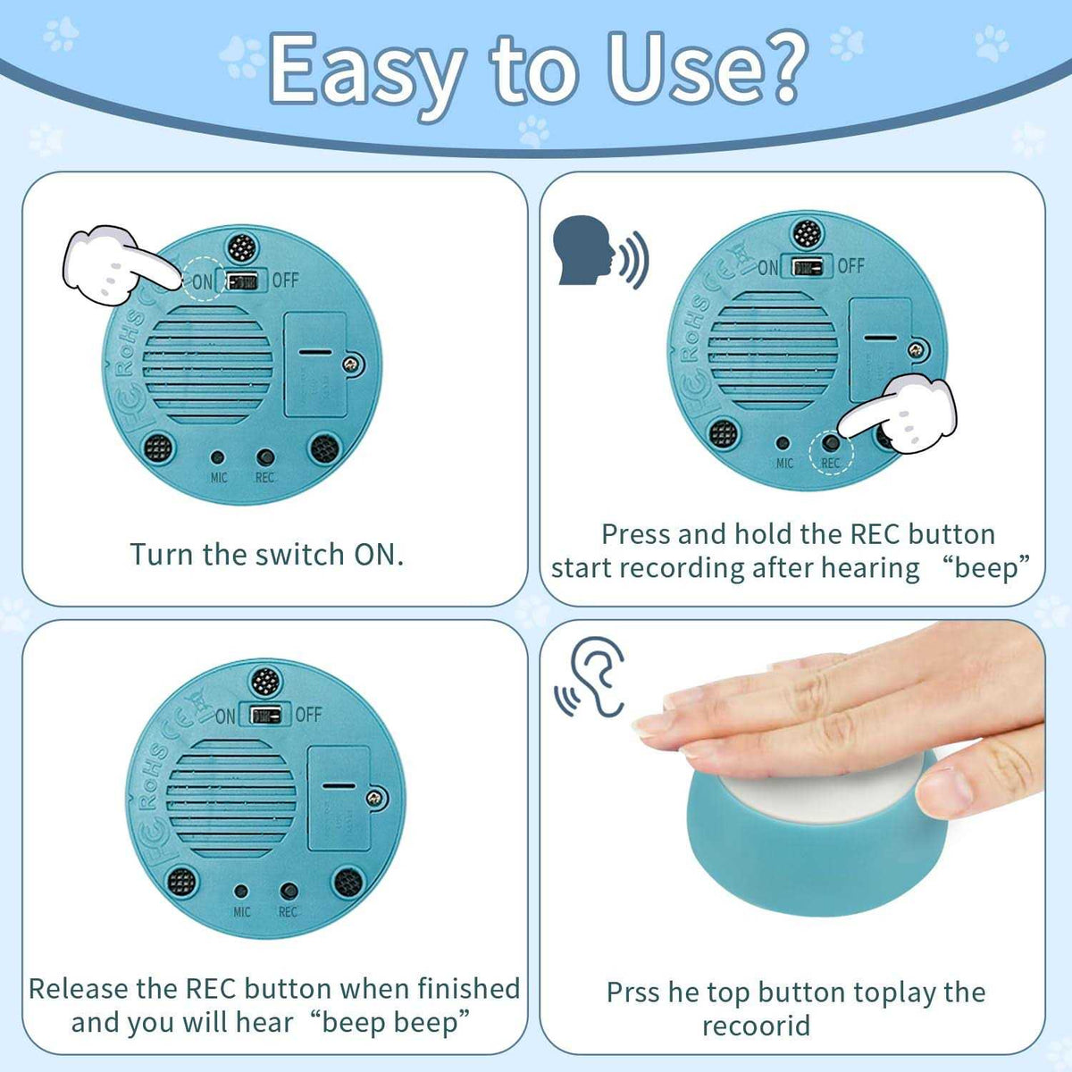 7 Dog Talking Button Set Recordable Training Buzzers Y41075