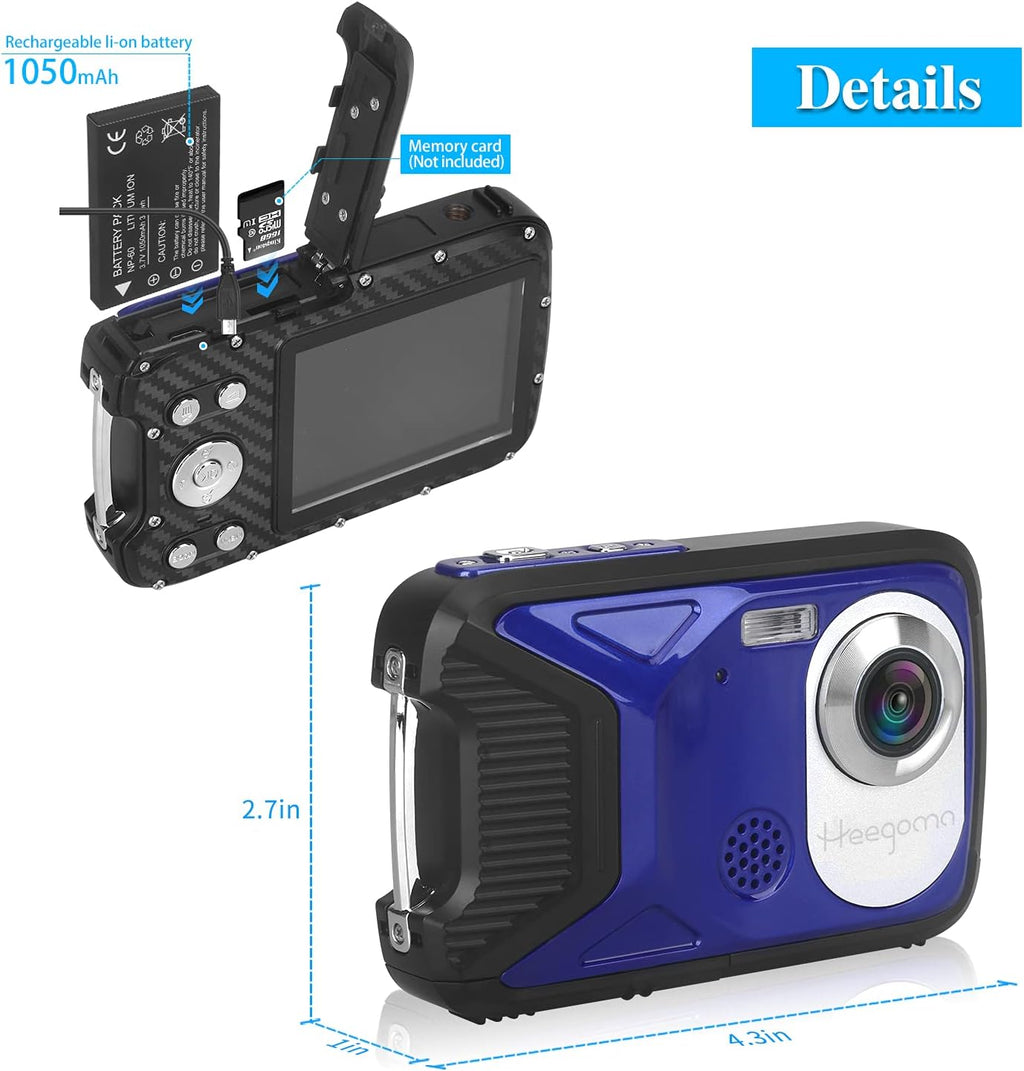Waterproof Digital Camera 21MP 1080P Blue L569