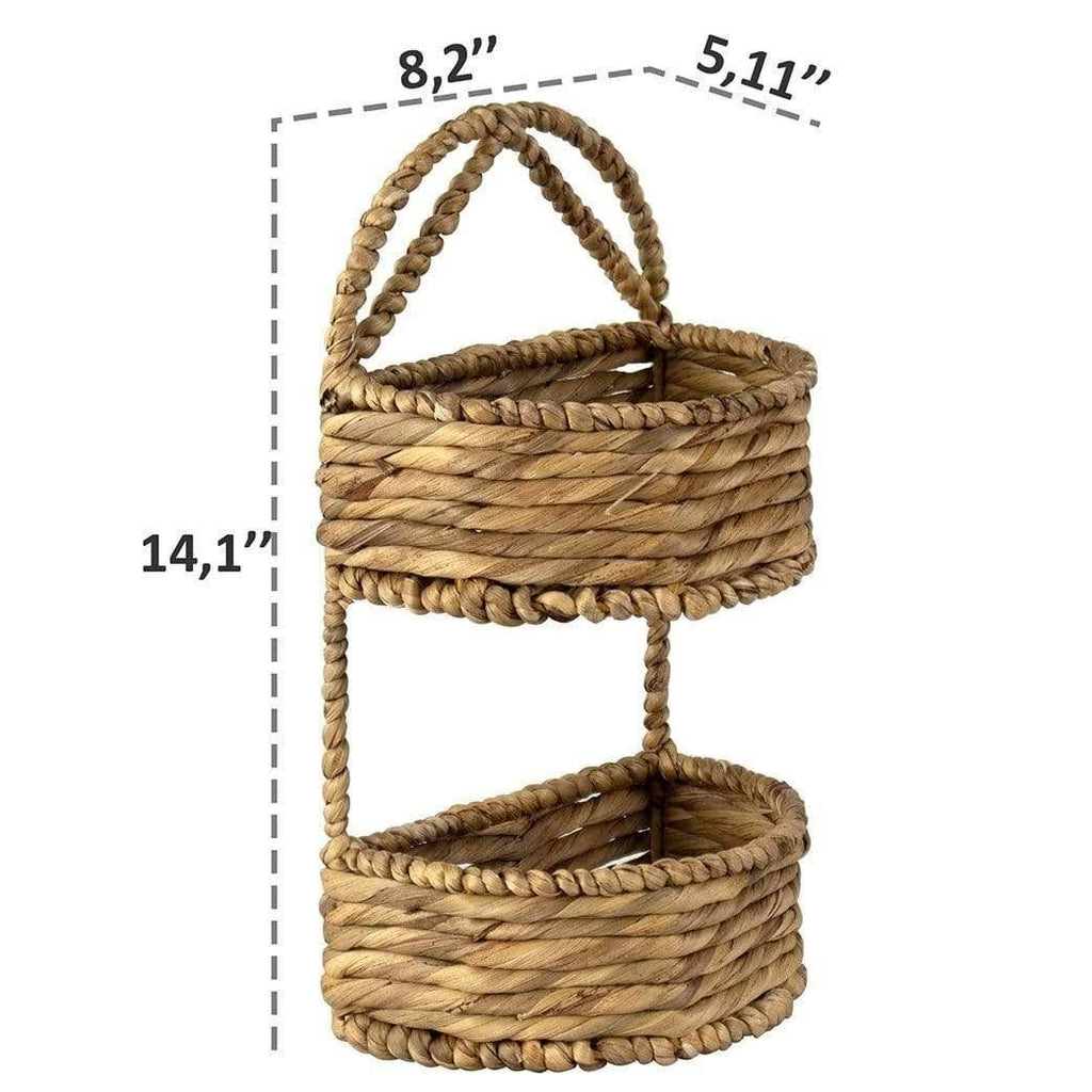 2-Tier Oval Wicker Wall Hanging Storage Baskets Set of 1 Water Hyacinth N4151