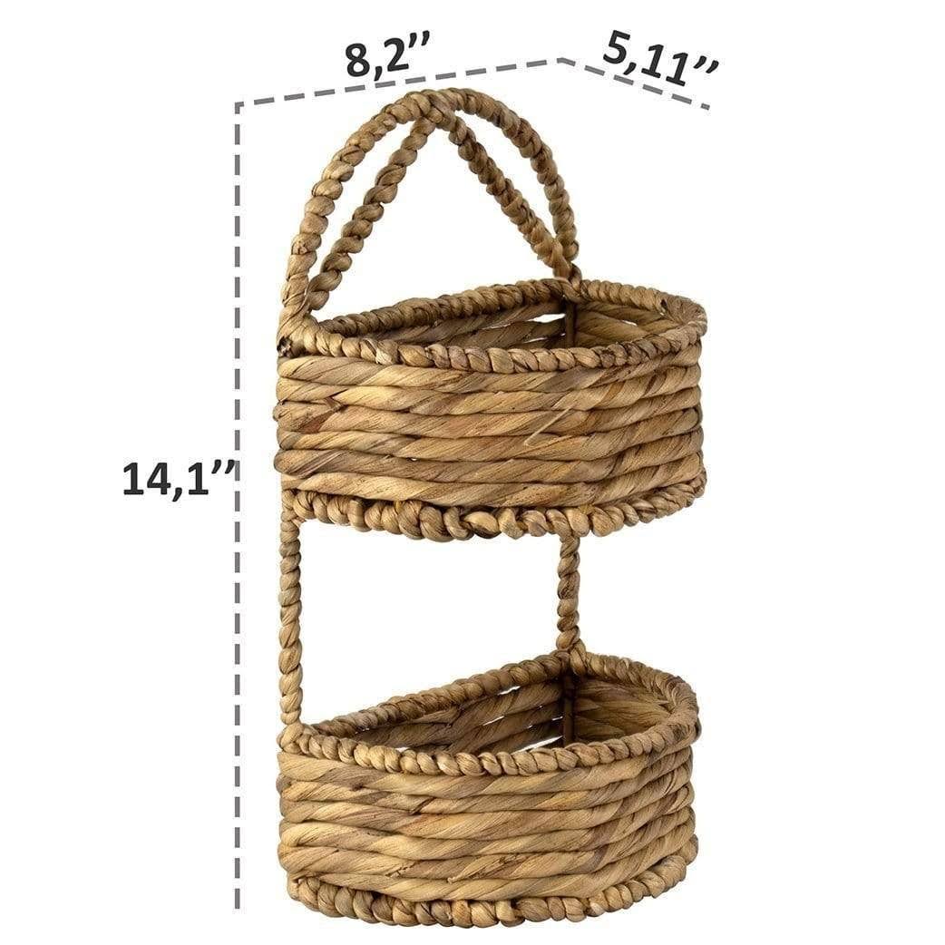 2-Tier Oval Wicker Wall Hanging Storage Baskets Set of 1 Water Hyacinth N4151