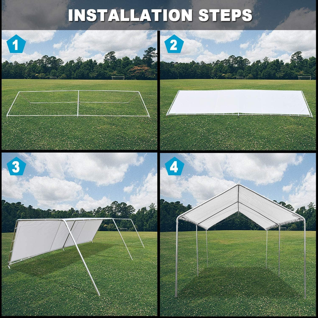 Heavy Duty Portable Carport Canopy 20X10 ft with Galvanized Steel Frame and PE Cover, White G79471