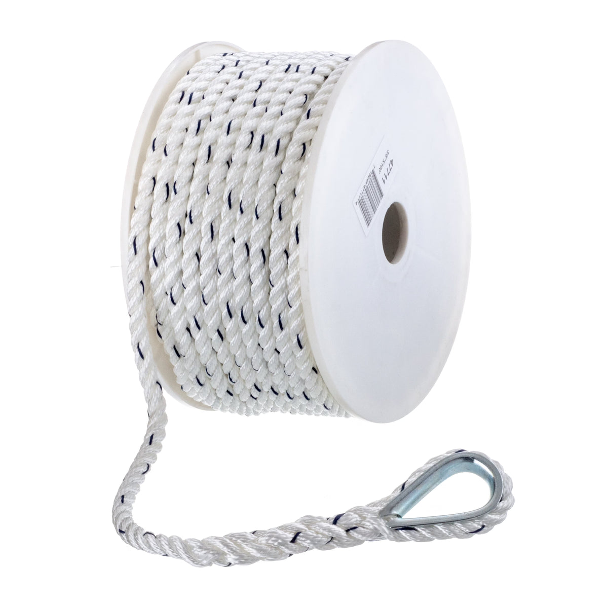 3-Strand Twisted Nylon Boat Anchor Line Rope, White/Blue, 3/8 In. X 100 Ft. O301