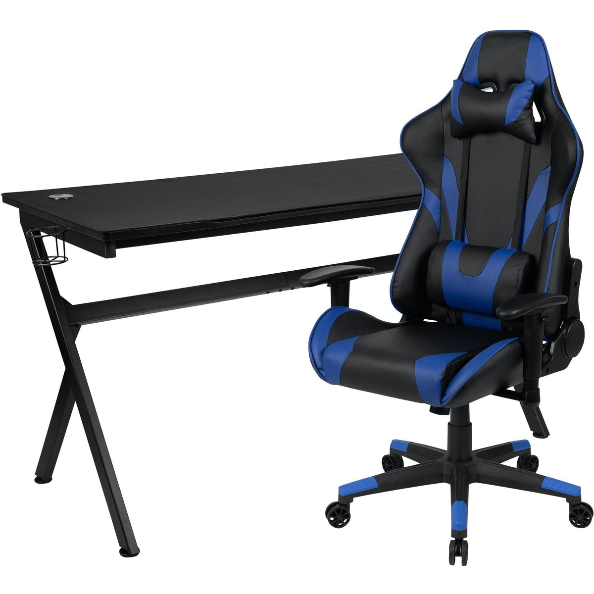 Black Reclining Gaming Chair Set with Cup Holder and Headphone Hook S449
