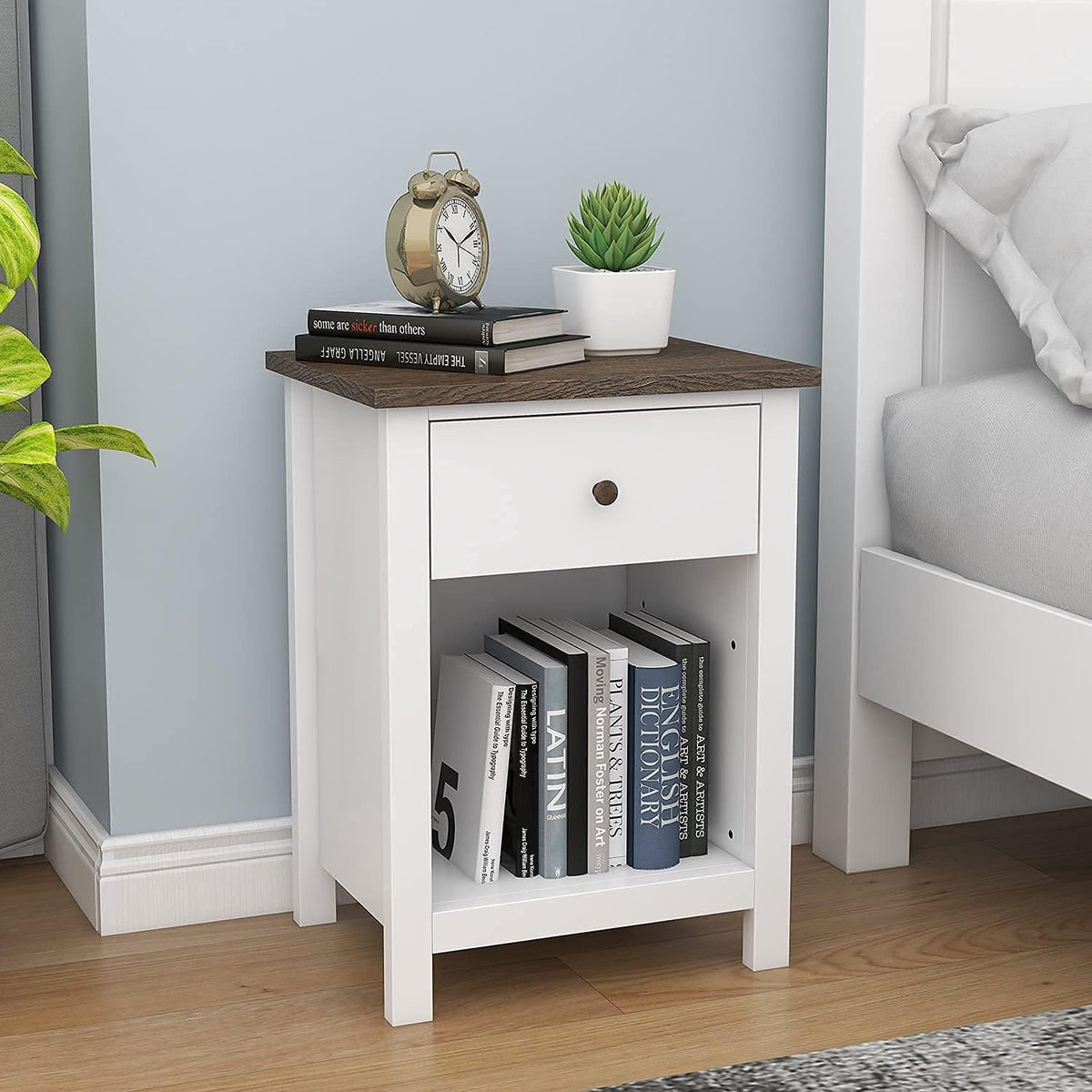 Black Wooden 1-Drawer Nightstand X1059