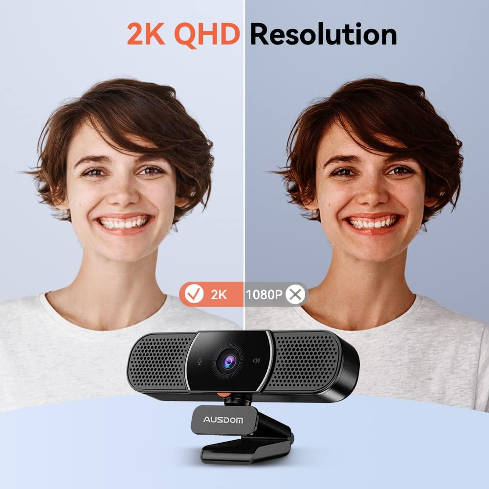 2K Webcam with Microphone and Speaker, Privacy Cover, USB Computer Camera, Pack of 2 C497