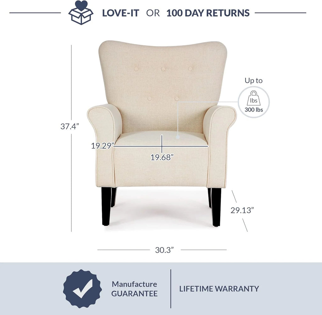 Beige Upholstered High Back Armchair with Wooden Legs X431