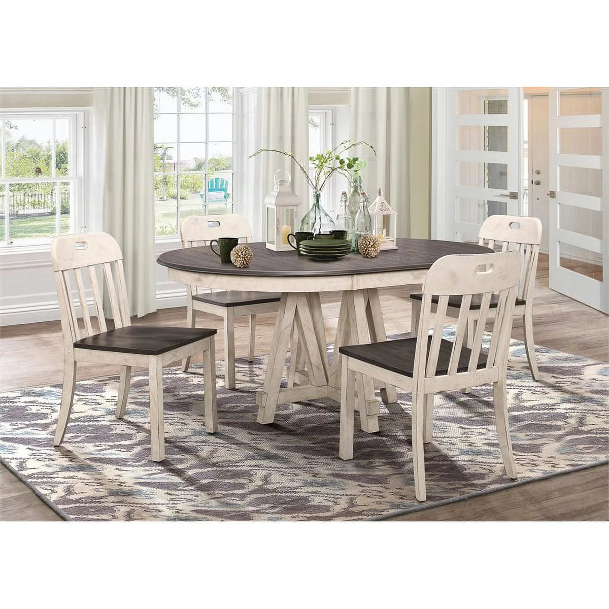 66" Round Farmhouse Wood Dining Table in Gray H829942