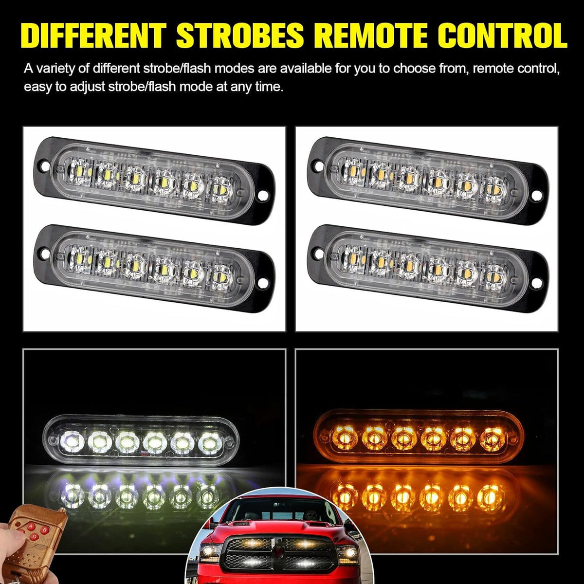 16Pcs LED Emergency Strobe Lights with Control Switch, Amber White, Pack of 2 N749