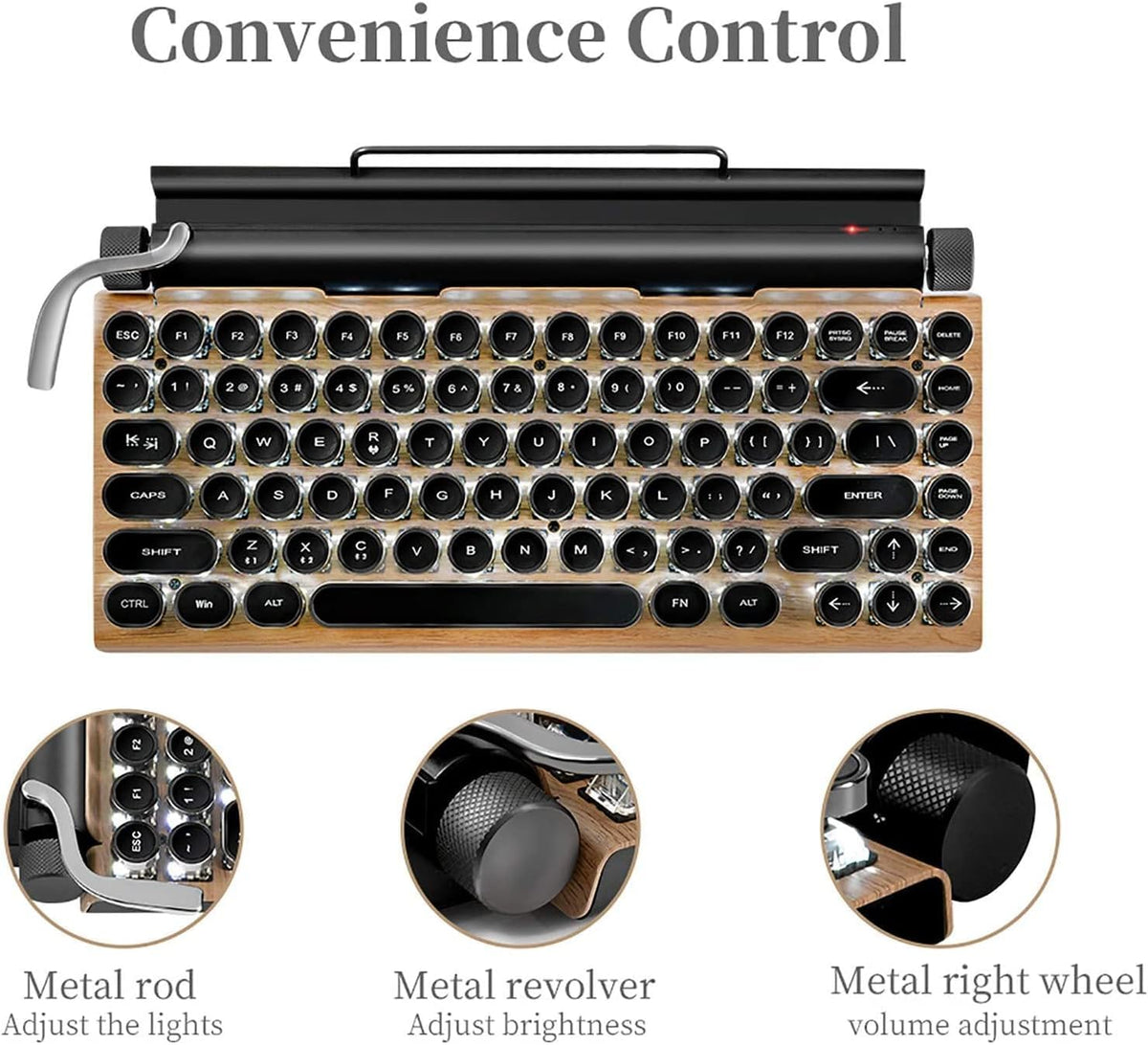 Retro Mechanical Keyboard 83 Keys Bluetooth 5.0 Blue Axis Wood Color Panel H508577