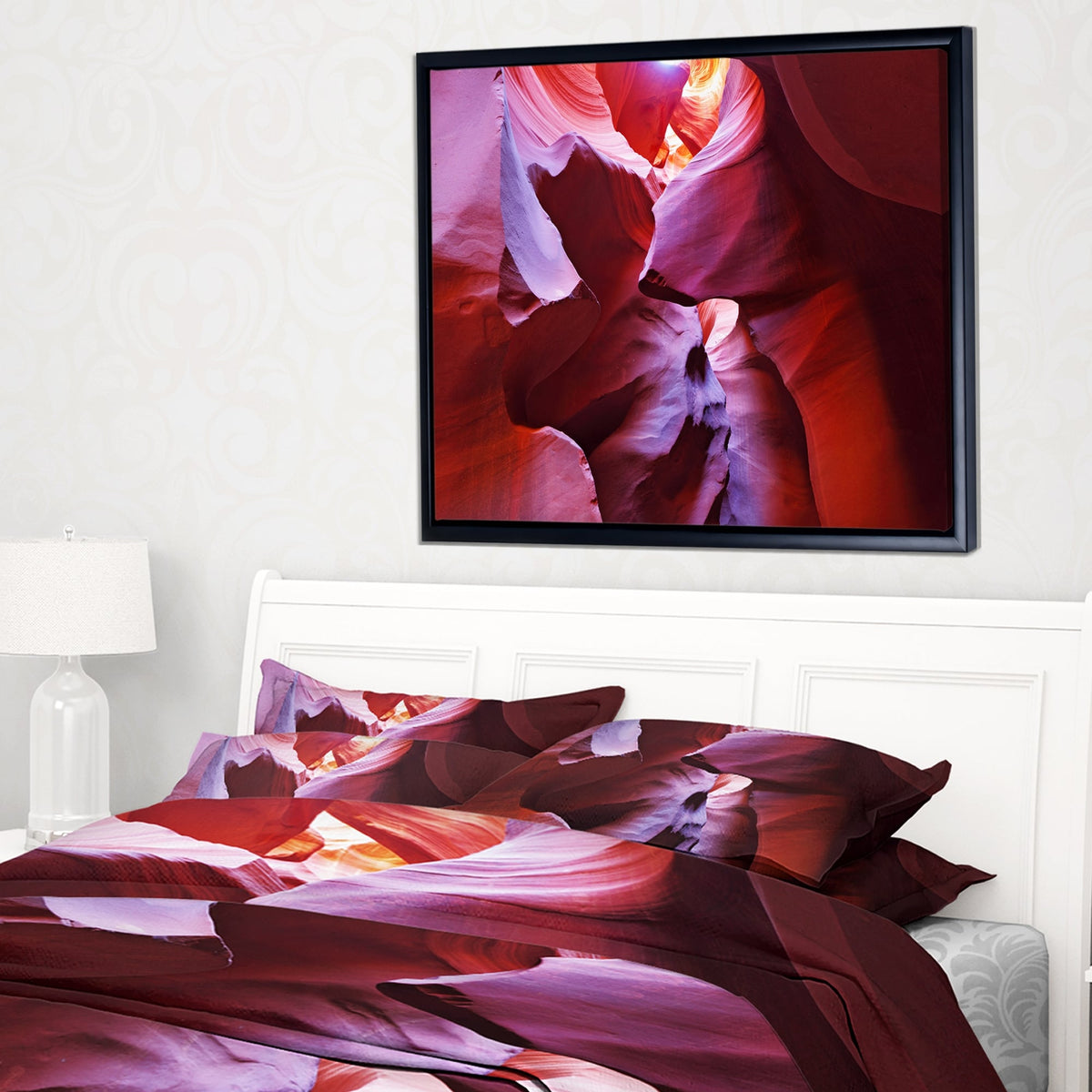 Purple Rays in Antelope Canyon Framed Canvas Print 40 in. x 30 in. G32332