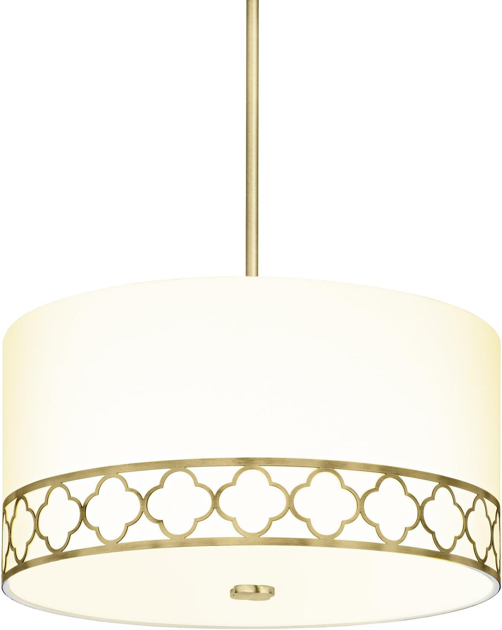 Fabric Linen Drum Chandelier, 14 Inch 3-Light Ceiling Fixture with Scalloped Brass Metal Design and Glass Diffuser B407