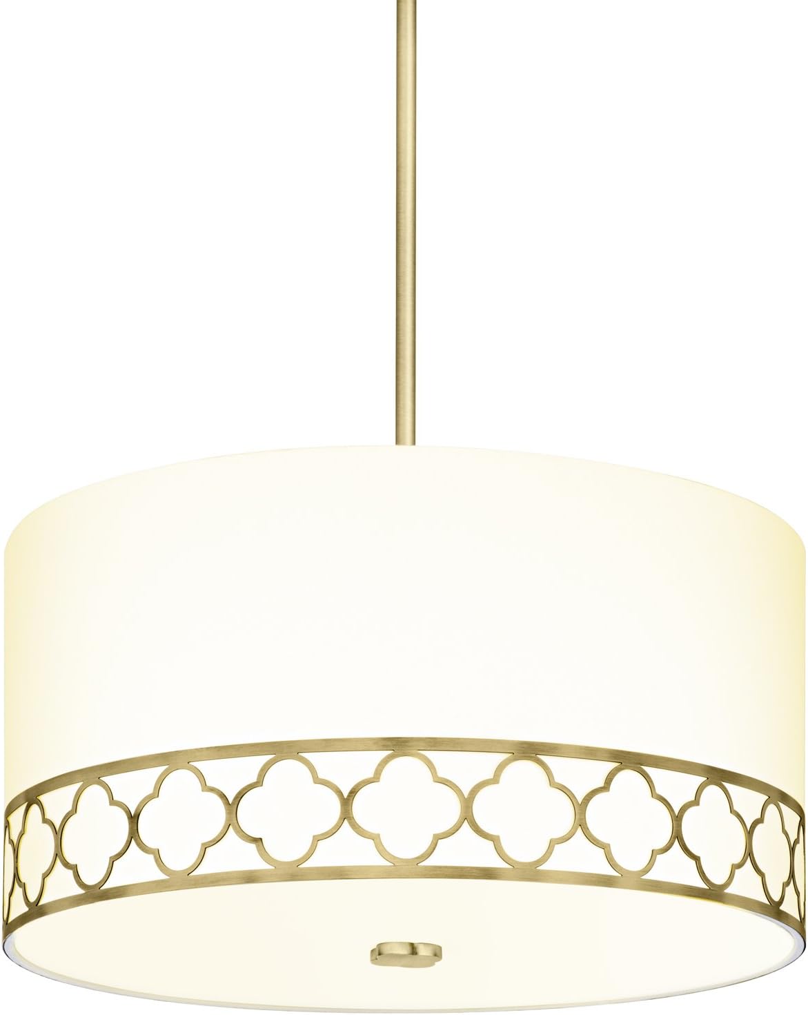Fabric Linen Drum Chandelier, 14 Inch 3-Light Ceiling Fixture with Scalloped Brass Metal Design and Glass Diffuser B407
