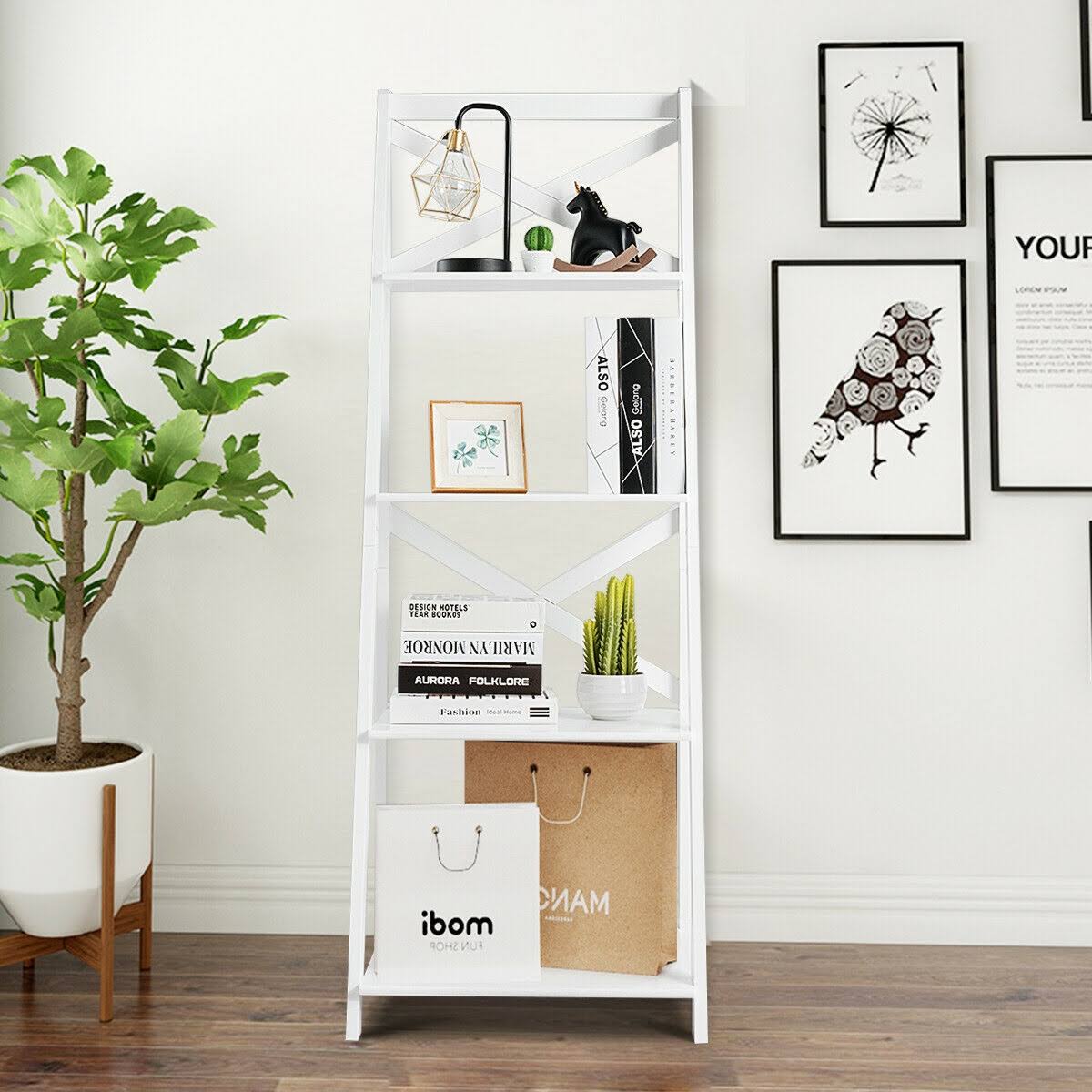 White 4-Tier Wood Display Storage Bookshelf K69438