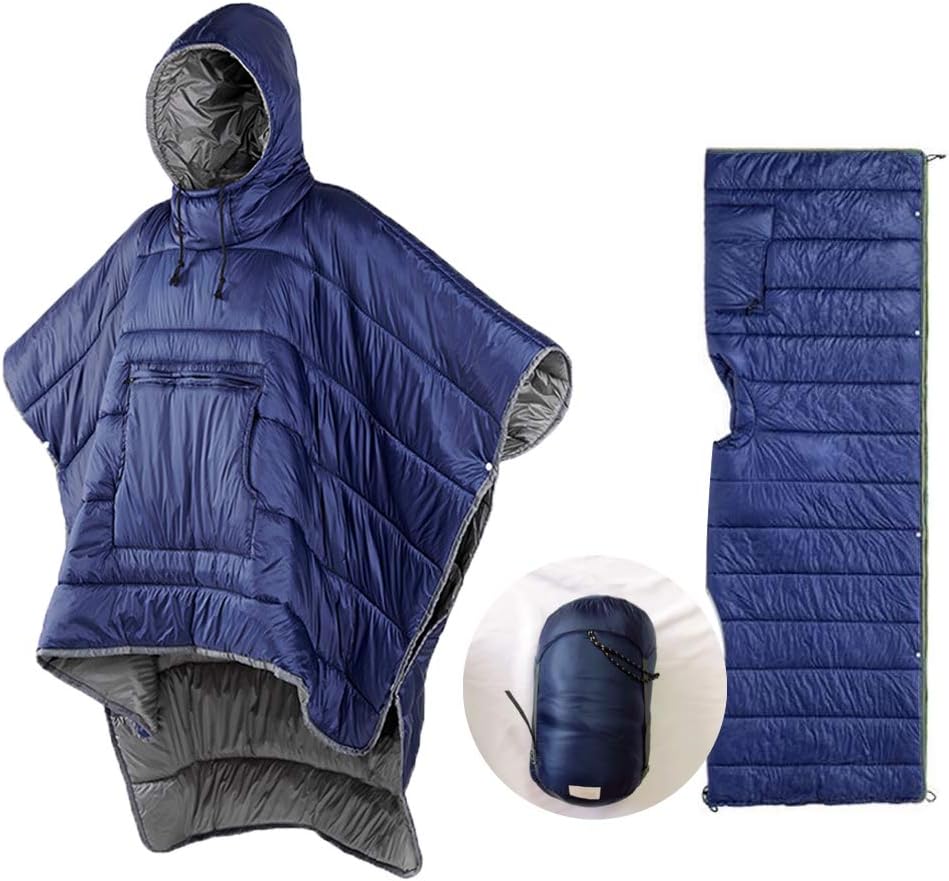 Thermal Poncho Wearable Hooded Blanket Sleeping Bag Cloak with Stuff Sack V241