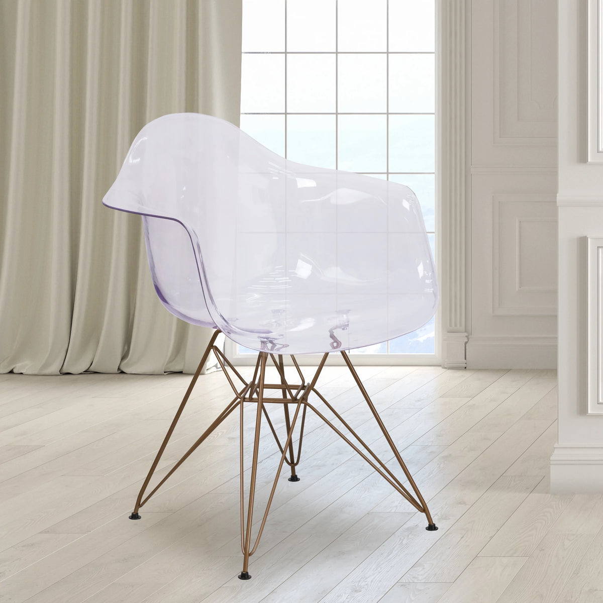 2 Pack Transparent Side Chair with Arms and Gold Base I97748