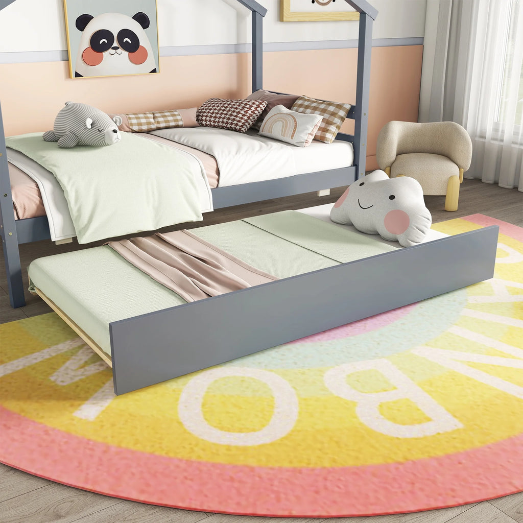 Twin Size White Bed Frame with Trundle C4154