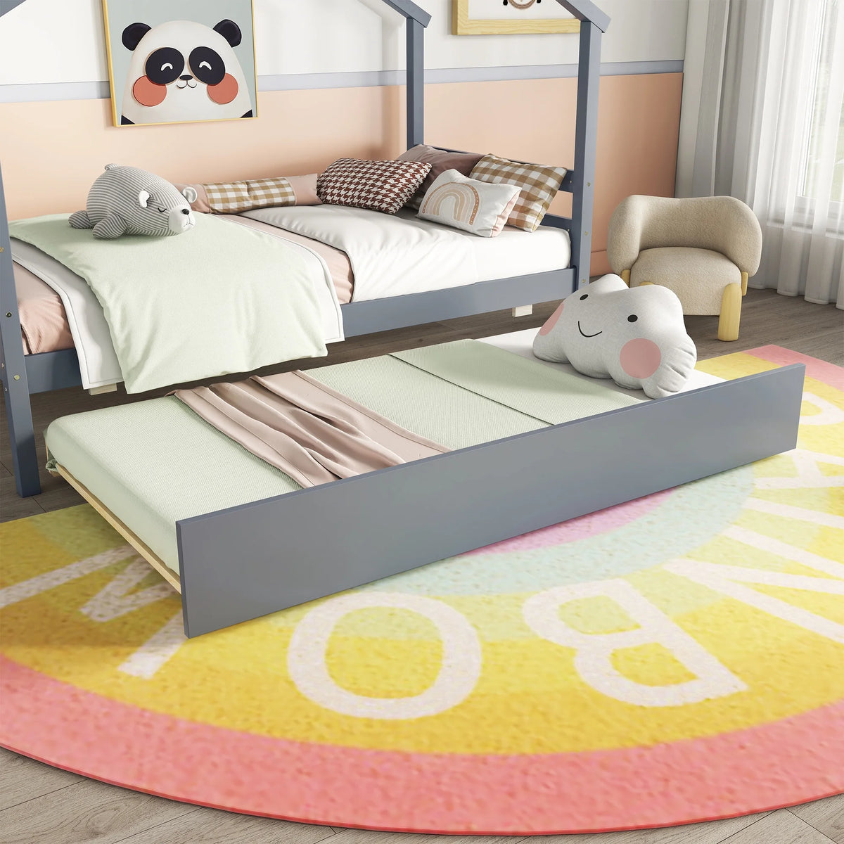 Twin Size White Bed Frame with Trundle C4154