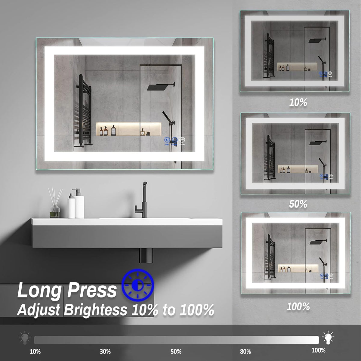 32x 24 LED Bathroom Mirror, Anti-Fog, Dimmable, Color Temperature Adjustable 3000-6000K I46578