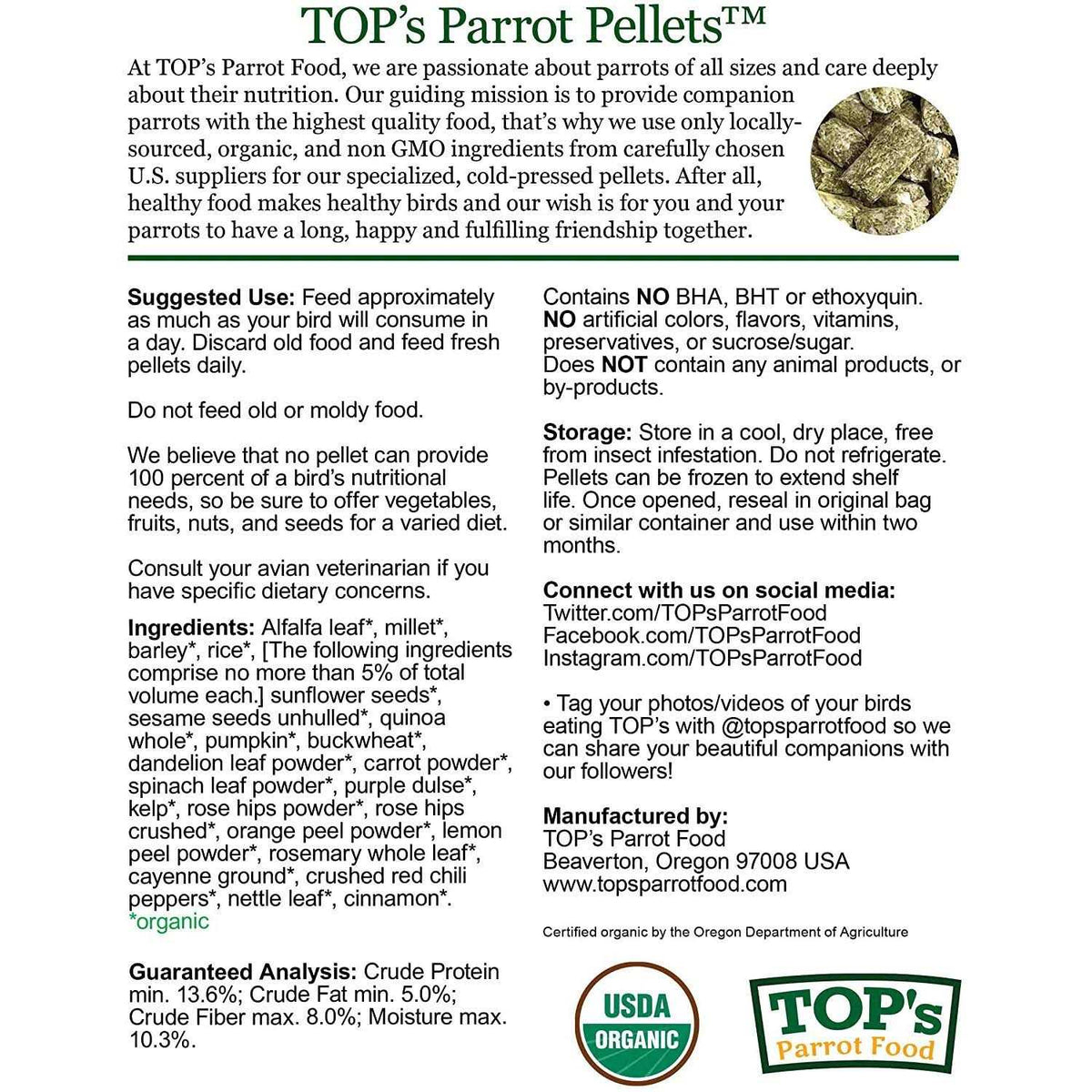 Organic Parrot Food Pellets N4729