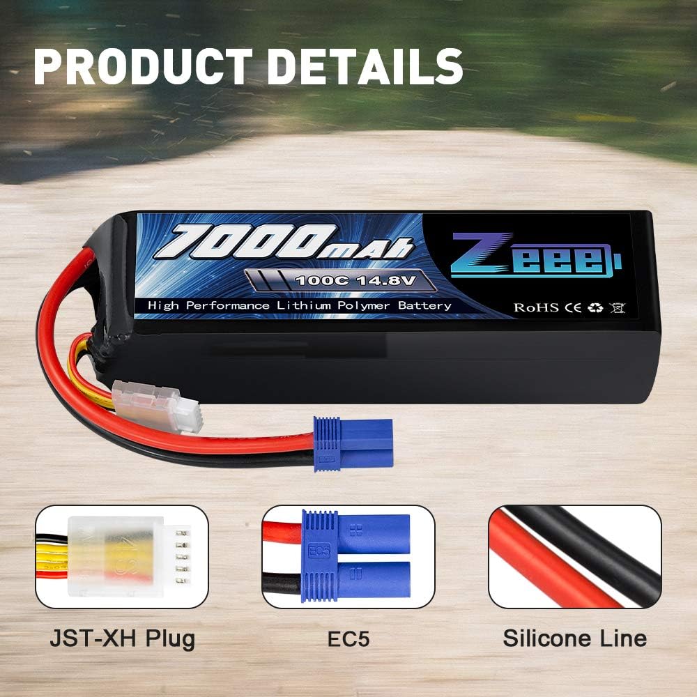 14.8V 4S 100C 7000mAh Lipo Battery with EC5 Connector 2 Pack V4420