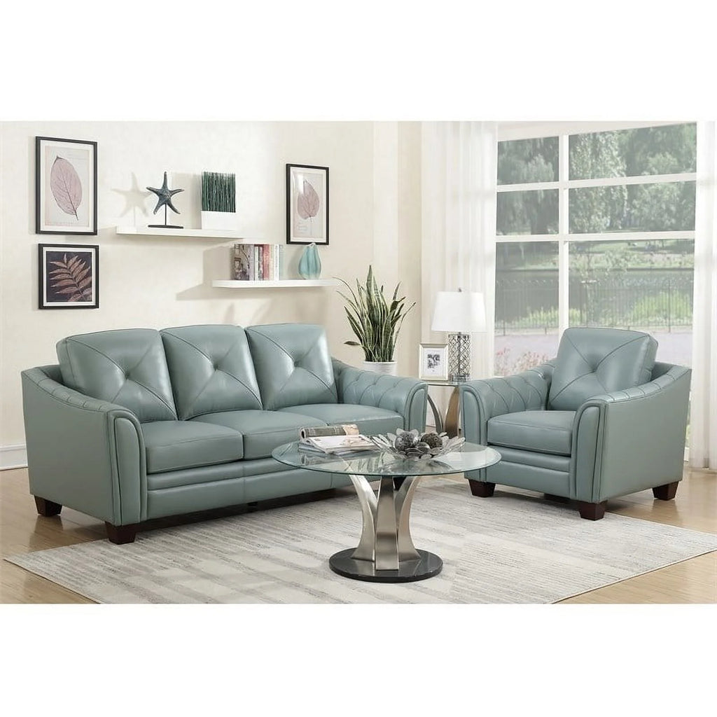 Spa Green Leather Tufted Back Sofa P678