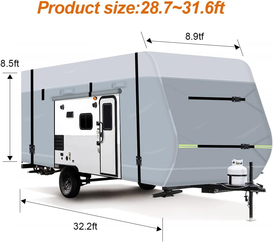 600D Waterproof Oxford Travel Trailer RV Cover 28'7''-31'6'' with Tire Cover B2850