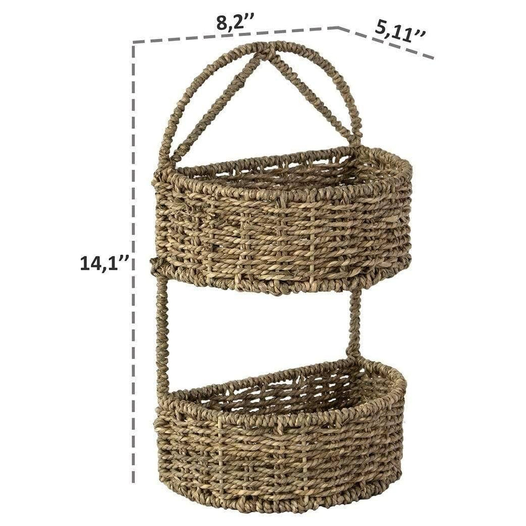 2-Tier Oval Wicker Wall Hanging Storage Baskets Set of 1 Water Hyacinth N4151