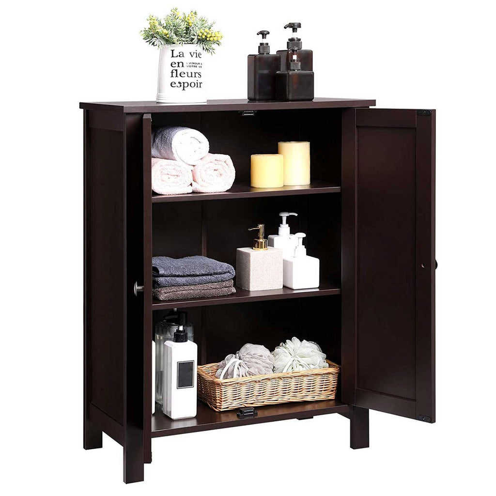 Brown Bathroom Floor Storage Cabinet with Double Door Adjustable Shelf Z9814