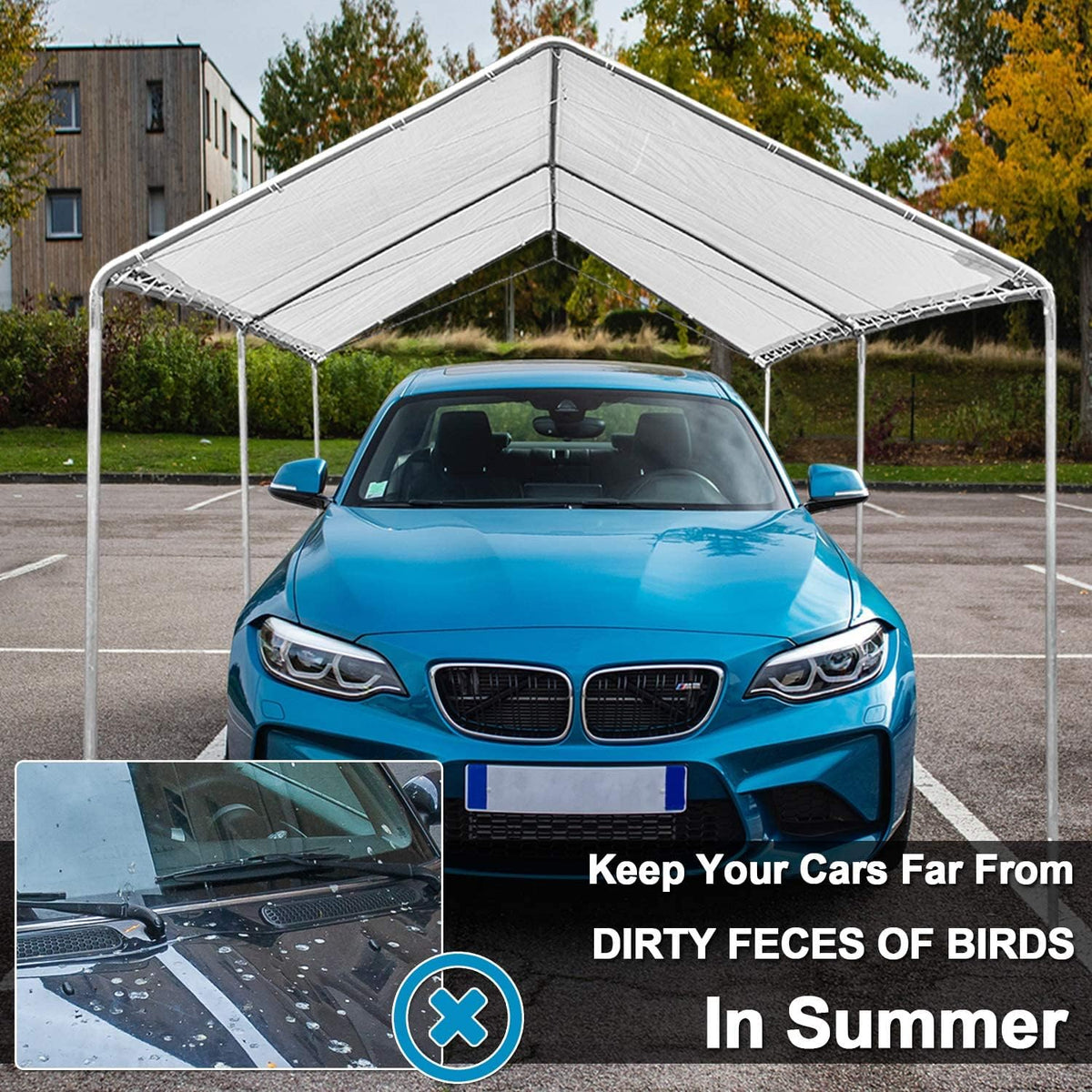 Heavy Duty Portable Carport Canopy 20X10 ft with Galvanized Steel Frame and PE Cover, White G79471