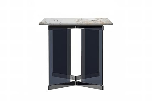 Medium Grey 71 Inch Rectangular Table with Glass Top and Stainless Steel Base U902