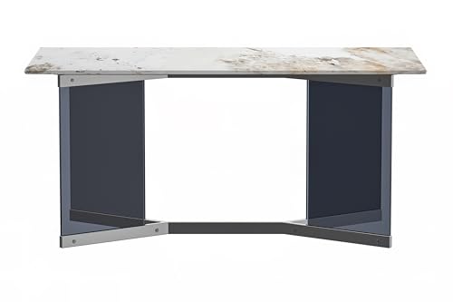 Medium Grey 71 Inch Rectangular Table with Glass Top and Stainless Steel Base U902